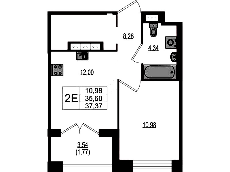 1-комнатная квартира 37.37 м², 3/4 эт., ЖК «Ranta Residence»